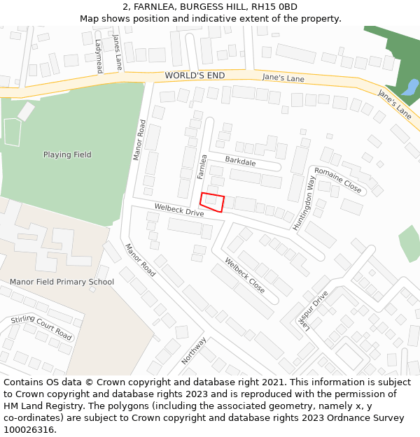 2, FARNLEA, BURGESS HILL, RH15 0BD: Location map and indicative extent of plot