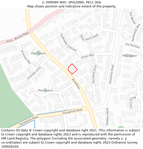 2, FARRIER WAY, SPALDING, PE11 3GG: Location map and indicative extent of plot