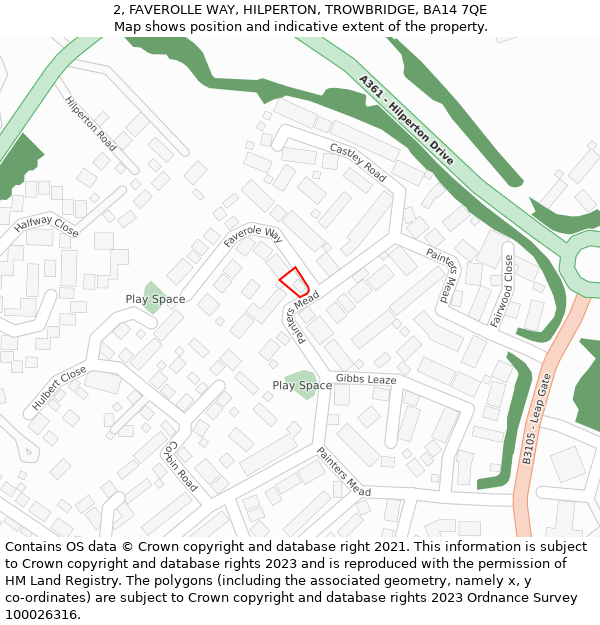 2, FAVEROLLE WAY, HILPERTON, TROWBRIDGE, BA14 7QE: Location map and indicative extent of plot