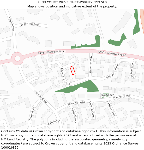 2, FELCOURT DRIVE, SHREWSBURY, SY3 5LB: Location map and indicative extent of plot