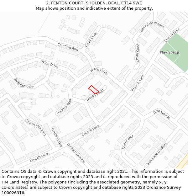 2, FENTON COURT, SHOLDEN, DEAL, CT14 9WE: Location map and indicative extent of plot