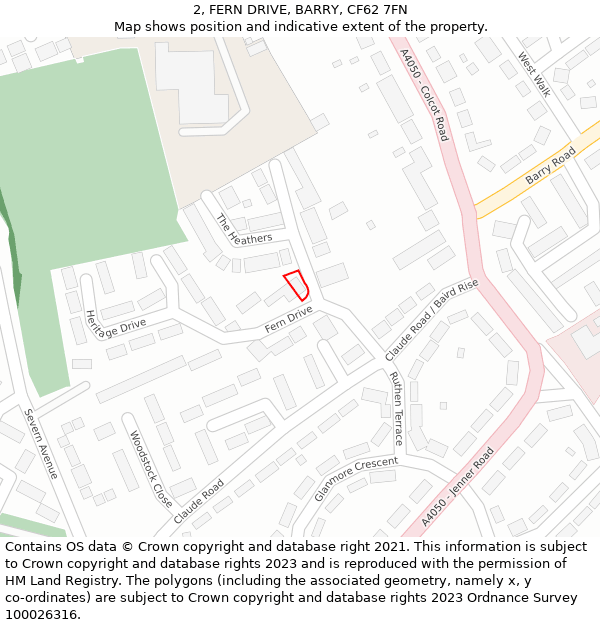 2, FERN DRIVE, BARRY, CF62 7FN: Location map and indicative extent of plot