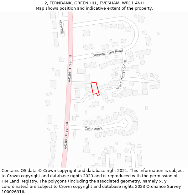 2, FERNBANK, GREENHILL, EVESHAM, WR11 4NH: Location map and indicative extent of plot