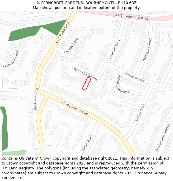 2, FERNCROFT GARDENS, BOURNEMOUTH, BH10 6BZ: Location map and indicative extent of plot