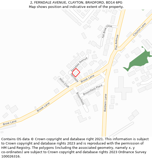 2, FERNDALE AVENUE, CLAYTON, BRADFORD, BD14 6PG: Location map and indicative extent of plot