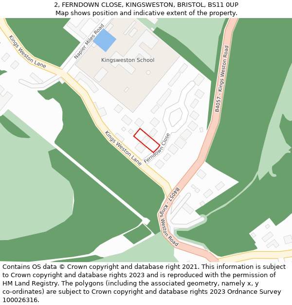 2, FERNDOWN CLOSE, KINGSWESTON, BRISTOL, BS11 0UP: Location map and indicative extent of plot