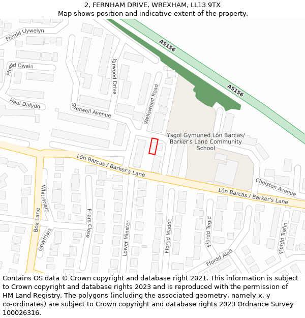 2, FERNHAM DRIVE, WREXHAM, LL13 9TX: Location map and indicative extent of plot