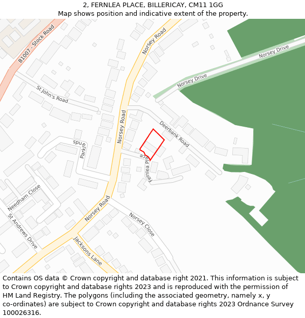 2, FERNLEA PLACE, BILLERICAY, CM11 1GG: Location map and indicative extent of plot