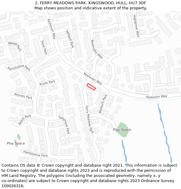 2, FERRY MEADOWS PARK, KINGSWOOD, HULL, HU7 3DF: Location map and indicative extent of plot