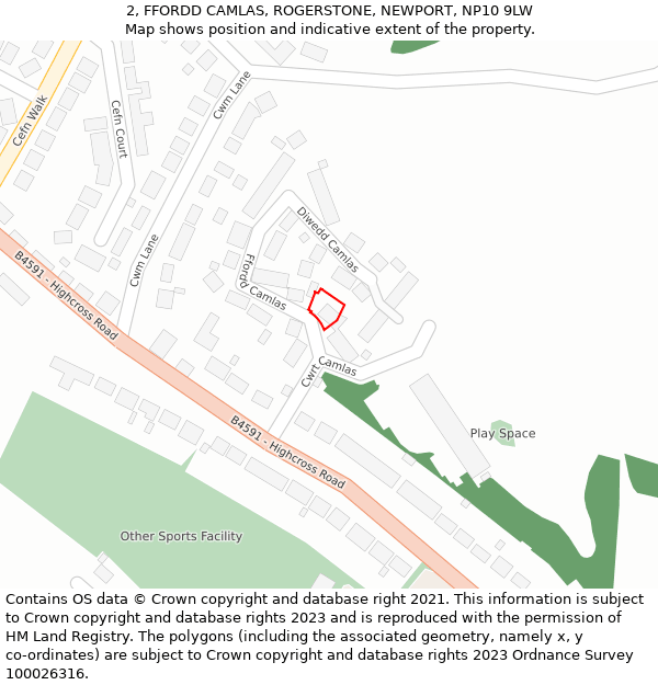 2, FFORDD CAMLAS, ROGERSTONE, NEWPORT, NP10 9LW: Location map and indicative extent of plot