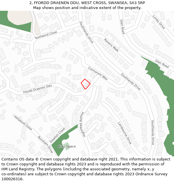 2, FFORDD DRAENEN DDU, WEST CROSS, SWANSEA, SA3 5RP: Location map and indicative extent of plot