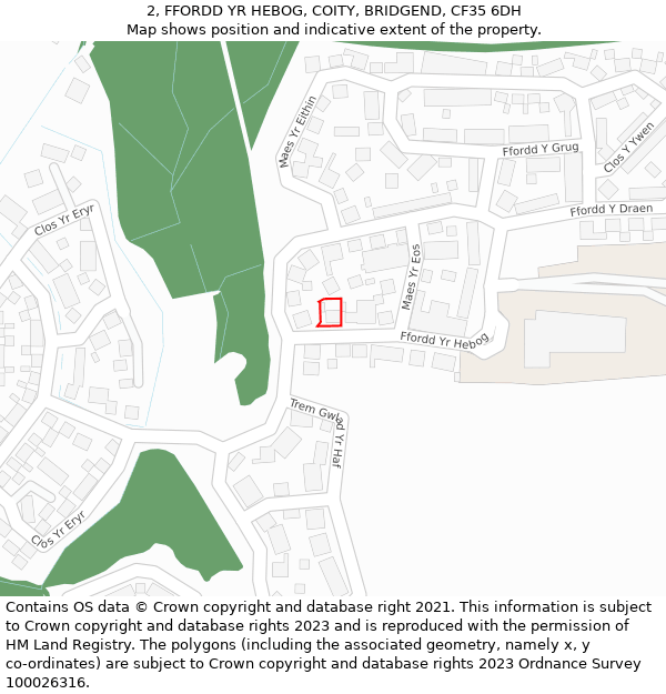 2, FFORDD YR HEBOG, COITY, BRIDGEND, CF35 6DH: Location map and indicative extent of plot