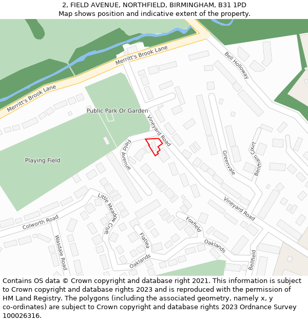 2, FIELD AVENUE, NORTHFIELD, BIRMINGHAM, B31 1PD: Location map and indicative extent of plot