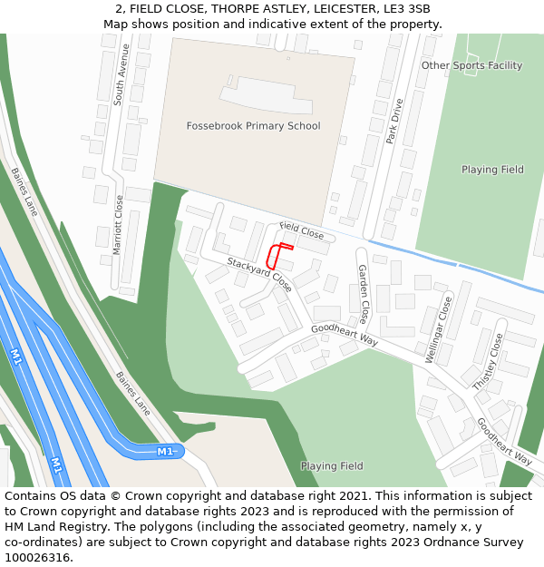 2, FIELD CLOSE, THORPE ASTLEY, LEICESTER, LE3 3SB: Location map and indicative extent of plot