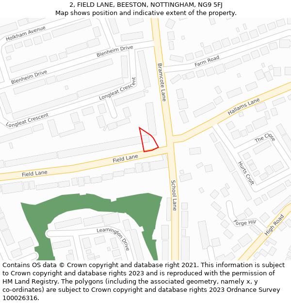 2, FIELD LANE, BEESTON, NOTTINGHAM, NG9 5FJ: Location map and indicative extent of plot