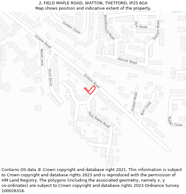 2, FIELD MAPLE ROAD, WATTON, THETFORD, IP25 6GA: Location map and indicative extent of plot