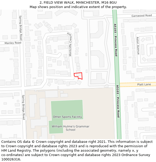 2, FIELD VIEW WALK, MANCHESTER, M16 8GU: Location map and indicative extent of plot