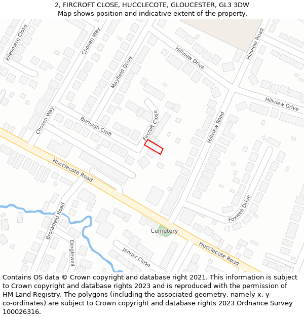 2, FIRCROFT CLOSE, HUCCLECOTE, GLOUCESTER, GL3 3DW: Location map and indicative extent of plot