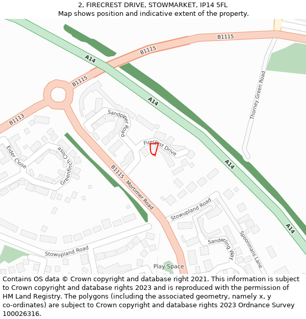 2, FIRECREST DRIVE, STOWMARKET, IP14 5FL: Location map and indicative extent of plot