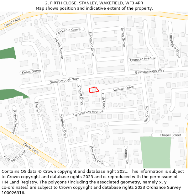 2, FIRTH CLOSE, STANLEY, WAKEFIELD, WF3 4PR: Location map and indicative extent of plot