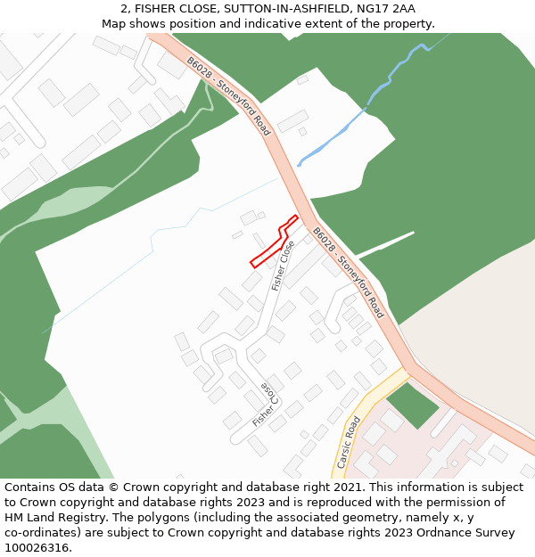 2, FISHER CLOSE, SUTTON-IN-ASHFIELD, NG17 2AA: Location map and indicative extent of plot