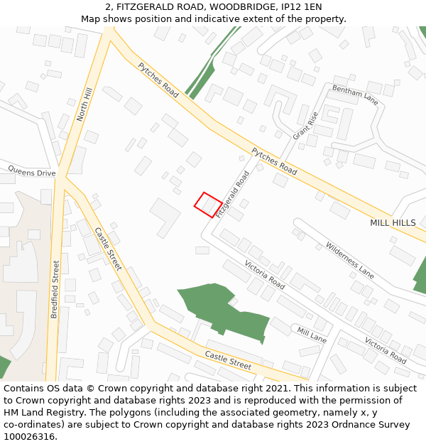 2, FITZGERALD ROAD, WOODBRIDGE, IP12 1EN: Location map and indicative extent of plot