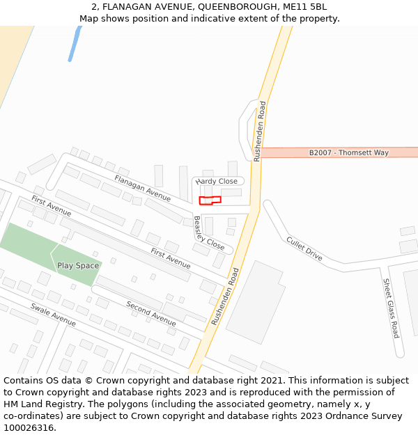 2, FLANAGAN AVENUE, QUEENBOROUGH, ME11 5BL: Location map and indicative extent of plot