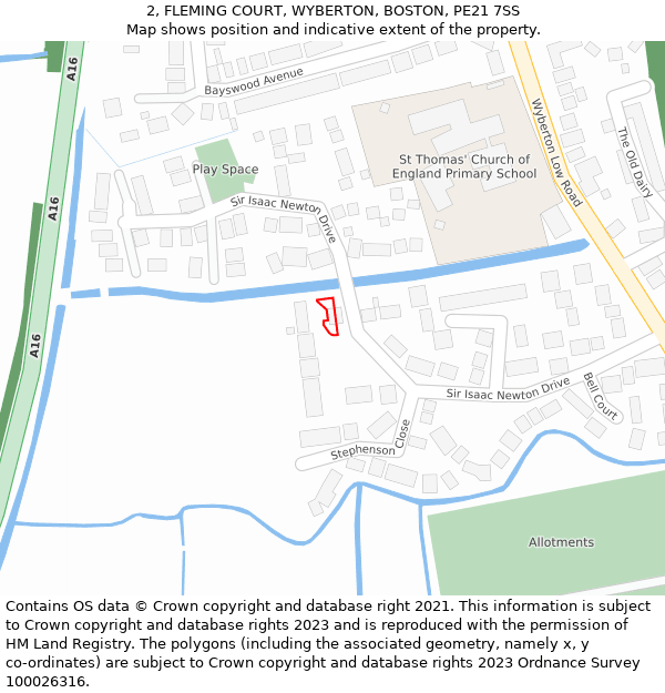 2, FLEMING COURT, WYBERTON, BOSTON, PE21 7SS: Location map and indicative extent of plot