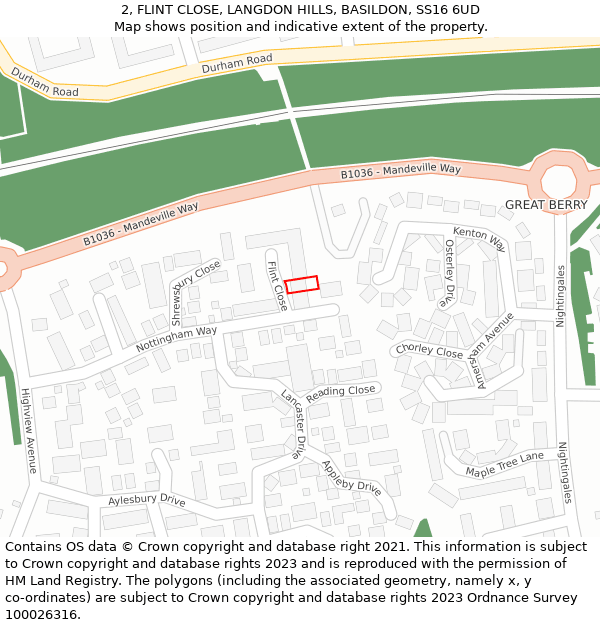 2, FLINT CLOSE, LANGDON HILLS, BASILDON, SS16 6UD: Location map and indicative extent of plot