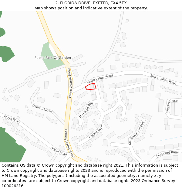 2, FLORIDA DRIVE, EXETER, EX4 5EX: Location map and indicative extent of plot