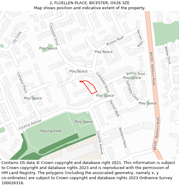 2, FLUELLEN PLACE, BICESTER, OX26 3ZE: Location map and indicative extent of plot