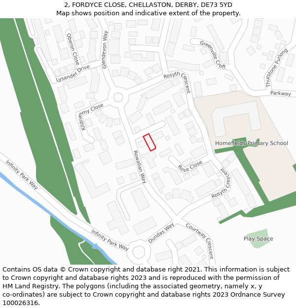 2, FORDYCE CLOSE, CHELLASTON, DERBY, DE73 5YD: Location map and indicative extent of plot