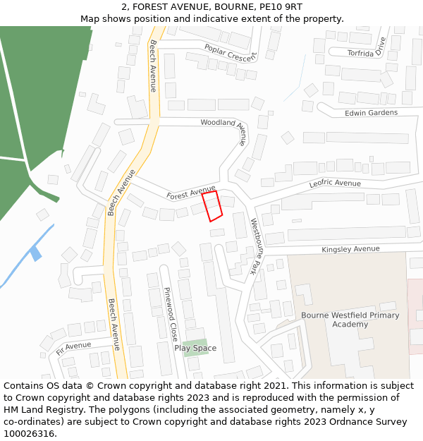 2, FOREST AVENUE, BOURNE, PE10 9RT: Location map and indicative extent of plot