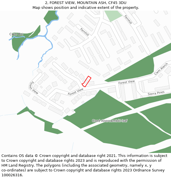 2, FOREST VIEW, MOUNTAIN ASH, CF45 3DU: Location map and indicative extent of plot