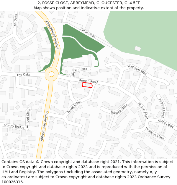 2, FOSSE CLOSE, ABBEYMEAD, GLOUCESTER, GL4 5EF: Location map and indicative extent of plot