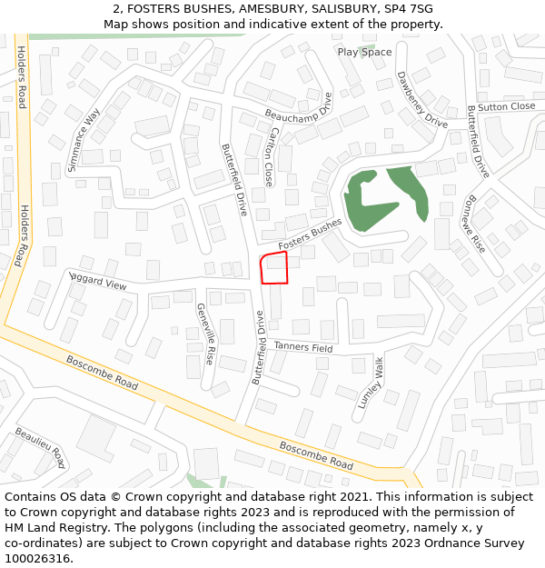2, FOSTERS BUSHES, AMESBURY, SALISBURY, SP4 7SG: Location map and indicative extent of plot