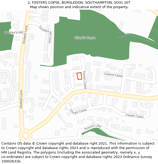 2, FOSTERS COPSE, BURSLEDON, SOUTHAMPTON, SO31 1ET: Location map and indicative extent of plot