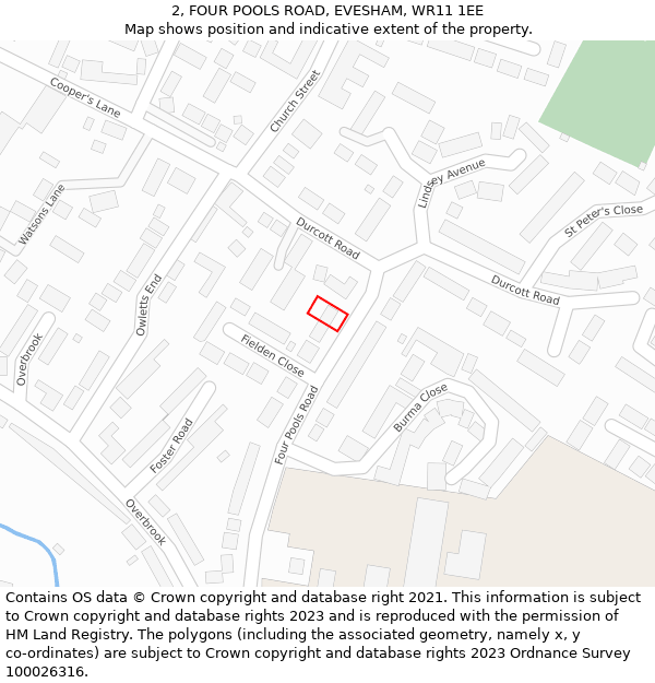 2, FOUR POOLS ROAD, EVESHAM, WR11 1EE: Location map and indicative extent of plot