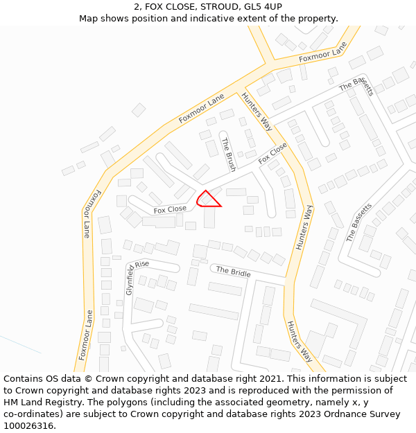 2, FOX CLOSE, STROUD, GL5 4UP: Location map and indicative extent of plot