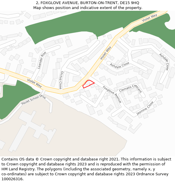 2, FOXGLOVE AVENUE, BURTON-ON-TRENT, DE15 9HQ: Location map and indicative extent of plot