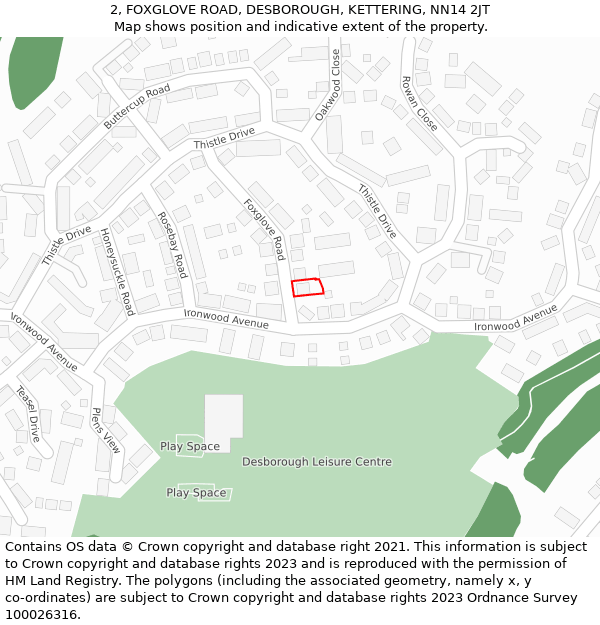 2, FOXGLOVE ROAD, DESBOROUGH, KETTERING, NN14 2JT: Location map and indicative extent of plot