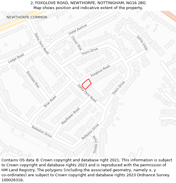 2, FOXGLOVE ROAD, NEWTHORPE, NOTTINGHAM, NG16 2BG: Location map and indicative extent of plot