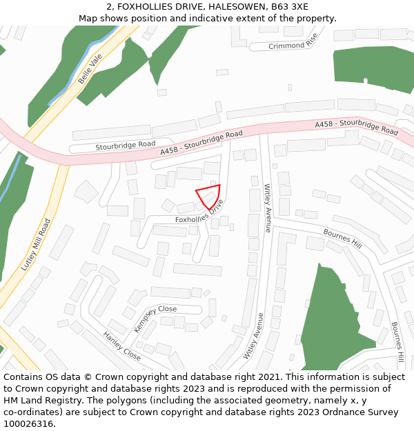 2, FOXHOLLIES DRIVE, HALESOWEN, B63 3XE: Location map and indicative extent of plot