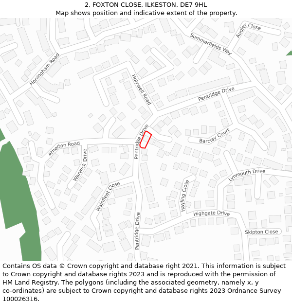 2, FOXTON CLOSE, ILKESTON, DE7 9HL: Location map and indicative extent of plot