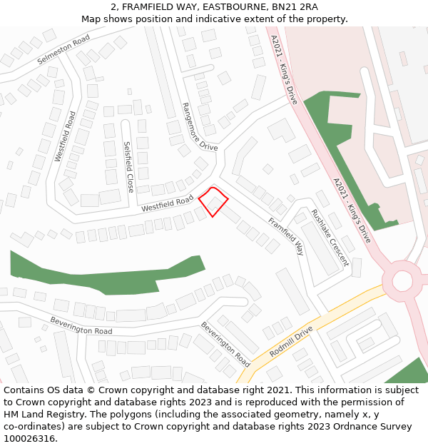 2, FRAMFIELD WAY, EASTBOURNE, BN21 2RA: Location map and indicative extent of plot