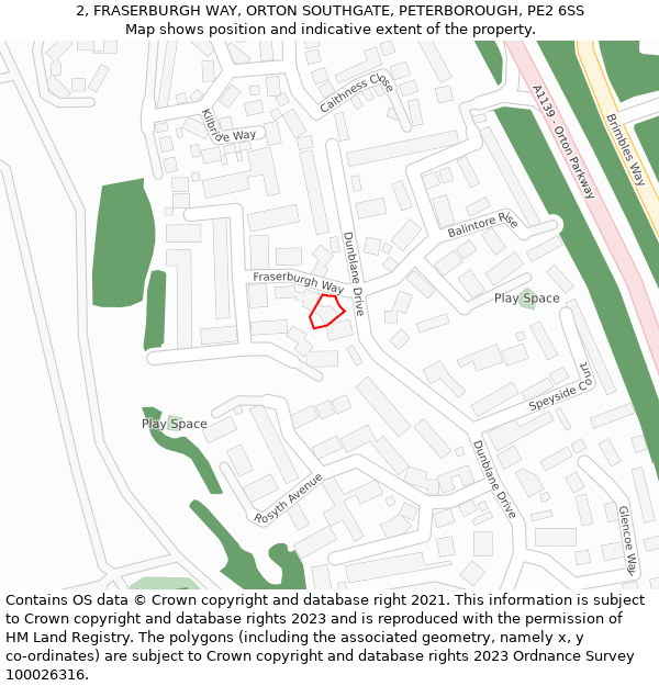 2, FRASERBURGH WAY, ORTON SOUTHGATE, PETERBOROUGH, PE2 6SS: Location map and indicative extent of plot