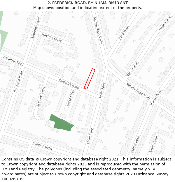 2, FREDERICK ROAD, RAINHAM, RM13 8NT: Location map and indicative extent of plot