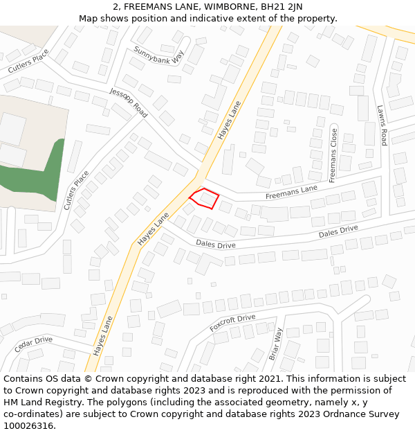 2, FREEMANS LANE, WIMBORNE, BH21 2JN: Location map and indicative extent of plot