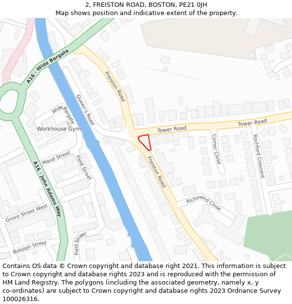 2, FREISTON ROAD, BOSTON, PE21 0JH: Location map and indicative extent of plot