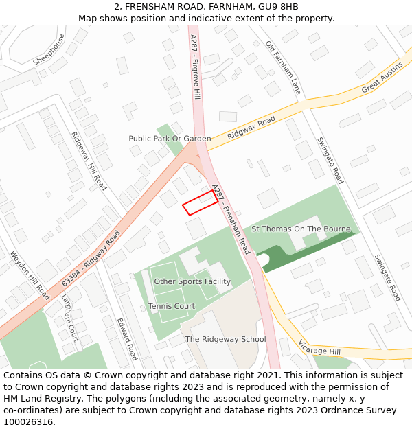2, FRENSHAM ROAD, FARNHAM, GU9 8HB: Location map and indicative extent of plot